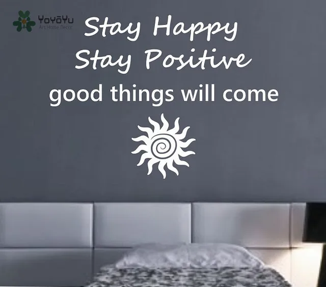 modern design home decor quotes stay happy stay positive sun pattern