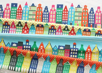 

Pretty 50x160cm Colorful House Printting Cotton Linen Fabric Quality DIY fabric