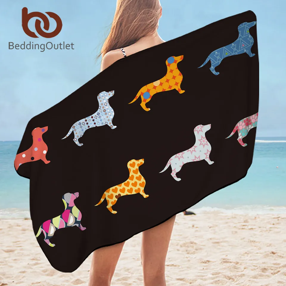 BeddingOutlet Dog Bath Towel Soft Microfiber Beach Towel Bathroom Adult Kid Absorbent Beach Mat Cartoon Dachshund Swimming Towel