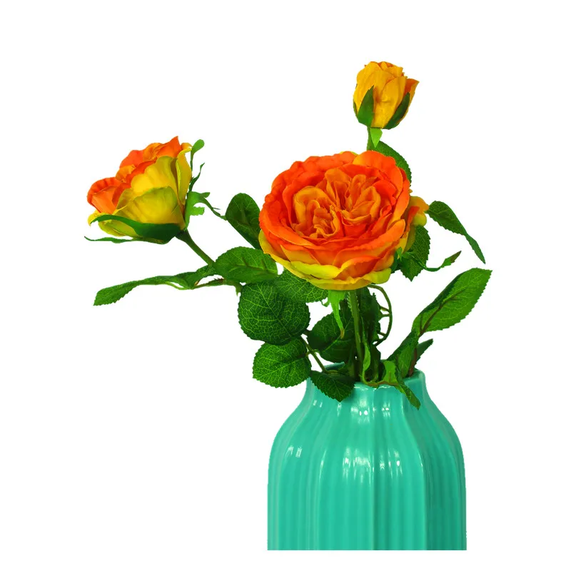 Orange Tea Rose 3 Flower/stem Camellia Decorative Flower ...