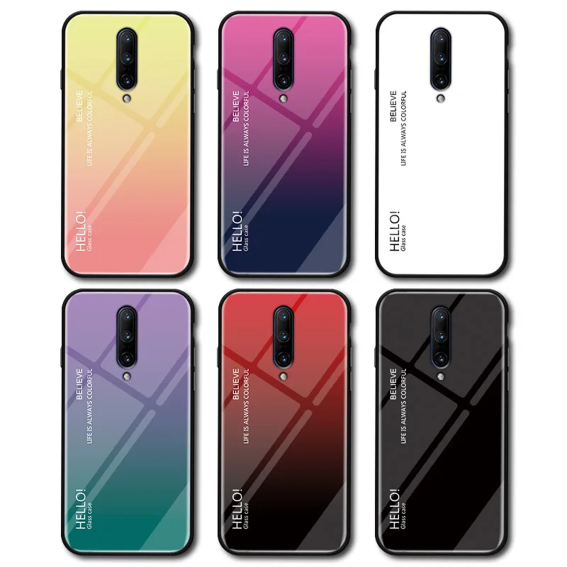 

Premium Gradient Aurora Tempered Glass Phone Cover For Oneplus 7 7 Pro 6 6T Soft Bumper Slim Hard Back Case