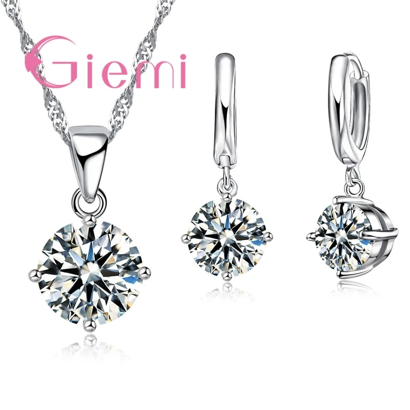 925 Sterling Silver Pendant Necklace Earrings For Women Engagement Fashion Jewelry Set 2020 Trendy Austrian Crystal Wholesale