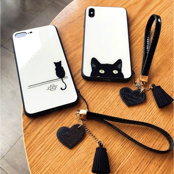 

Cute cat iPhone XS MAX mobile phone case Apple XS / XR tempered glass cover iPhone 6S / 7 / 8plus anti-drop mobile phone sets