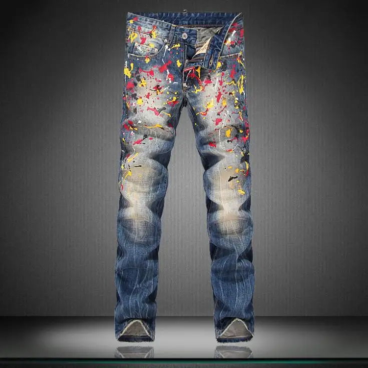 Famous Brand Men's Jeans Pattern Painting Long Pants 2015 Hot Sales ...