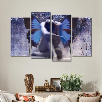 

No Frame 4 Panels Drop Shipping Butterfly Girl Canvas Art Wall Pictures Modular Painting Decorative Paintings for Living Room