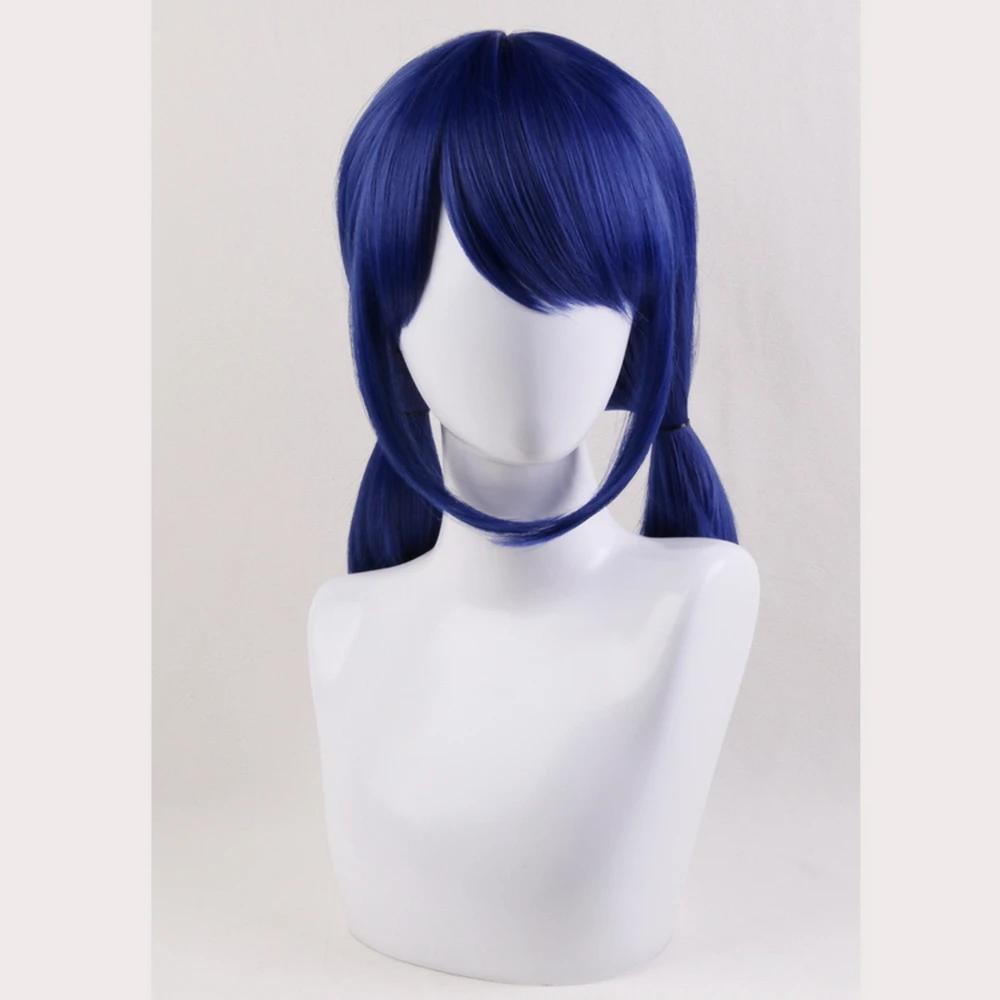 

High Quality Ladybug Wigs Peluca Marinette Girls Women Anime Cosplay Double Ponytail Braids Short Straight Blue Hair
