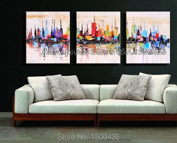 hand painted 3 piece city canvas art oil painting abstract new york