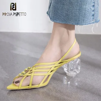 

Prova Perfetto Summer Buckled Strappy Sandals Pointed Toe Women sandalias Crystal Heel Shoes Zapatos Transparentes Mujer 2019