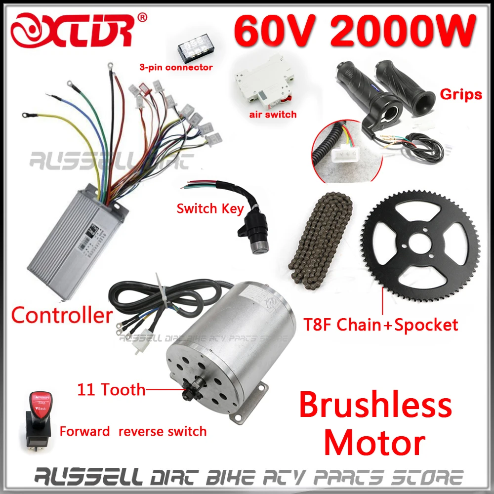 

E-Bike 2000W 60V Brushless Motor Controller Throttle Grip T8F Chain Spocket Air Switch Electric Go kart ATV Ebike