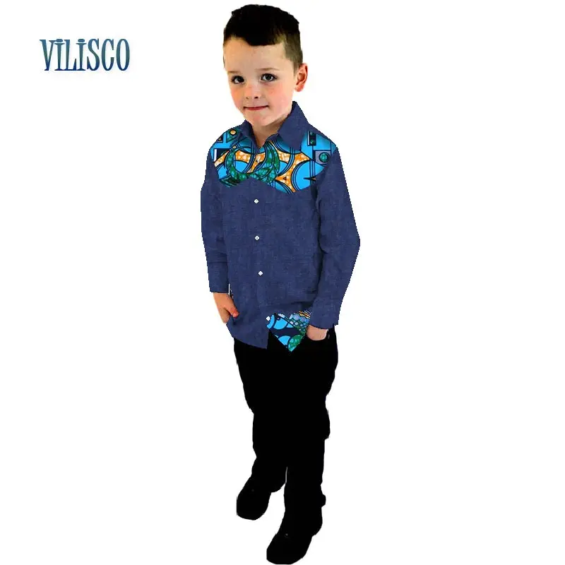 Модные новые Топы с рисунком сердца для мальчиков, Bazin Riche, африканская восковая хлопковая рубашка с принтом в стиле пэчворк для мальчиков, детская одежда, WYT151