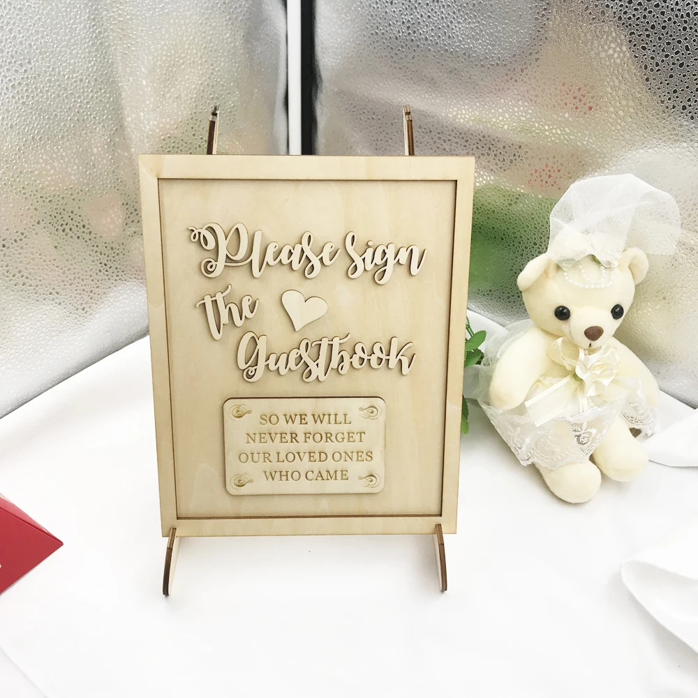 Wooden Wedding Please sign the Guest Book 3D Guest Book Wishing Wood Heart Pendant Drop Ornaments for Wedding Party Decoration