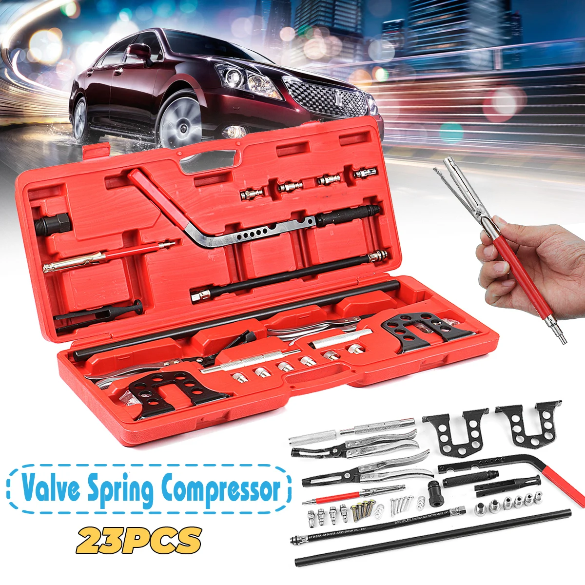 

AUTOLEADER 23pc Valve Spring Compressor Removal Installer Kit Cylinder Head Service Set Valve Oil Seal Replacement Valve Top
