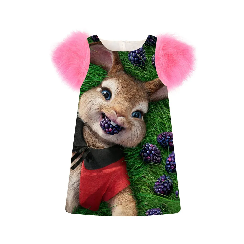 baby Girls Dress Squirrel and Sango printing Spring/Autumn faux fur