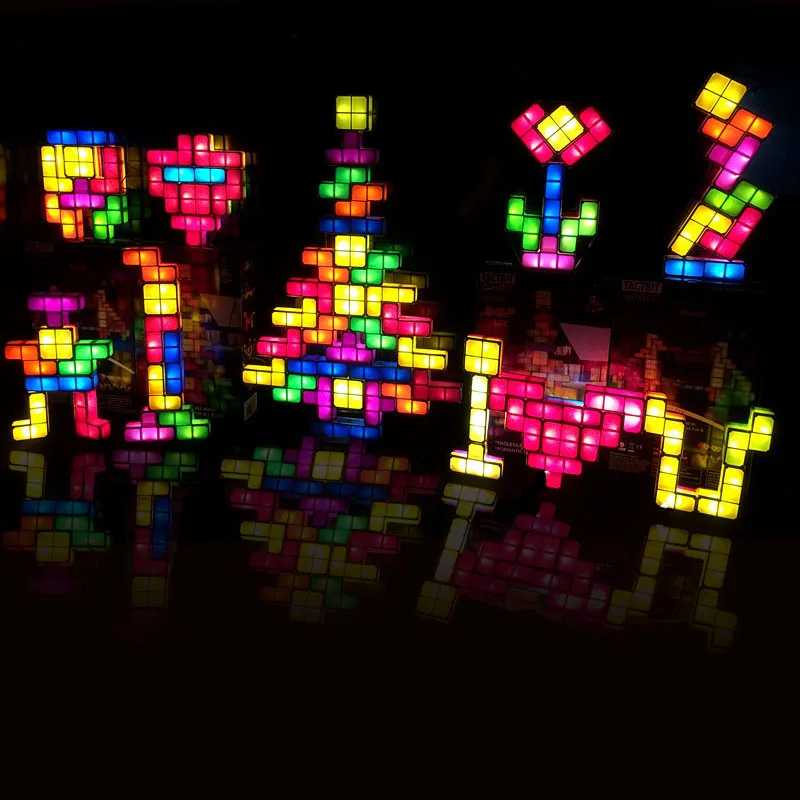 DIY Tetris Puzzle светильник, Штабелируемый светодиодный настольный светильник, строительный блок, светодиодный ночник, романтическая новинка, лампа для подарка ребенку