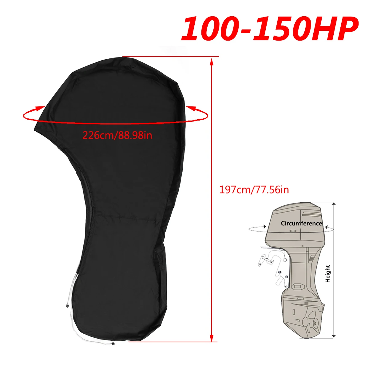 600D 6-225HP Boat Full Motor Cover Outboard Engine Protector for 6-225HP Boat Motors Black Waterproof 43