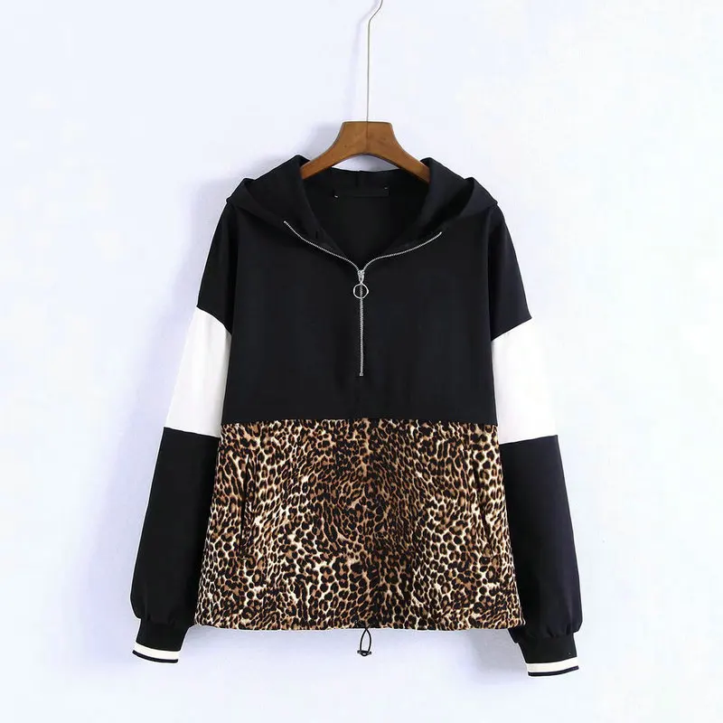 ZOGAA Women Leopard Hooded Sweatshirts Animal Pattern Patchwork Pockets Drawstring Tie Pullovers Female Casual Chic Tops Hoodie ZOGAA Women Leopard Hooded Sweatshirts Animal Pattern Patchwork Pockets Drawstring Tie Pullovers Female Casual Chic Tops Hoodie
