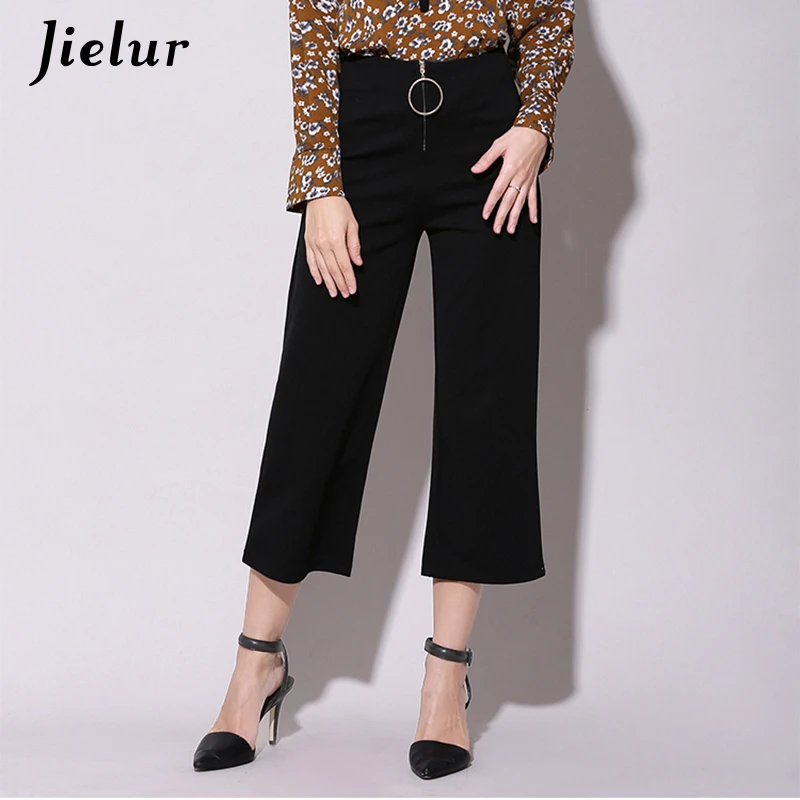 2018 nueva tendencia de moda Europa genial sueltos pantalones de pierna ancha cintura alta Slim negro Capri Mujer Pantalones Mujer ocio S L|loose wide leg pants|wide leg pantsblack capri - AliExpress