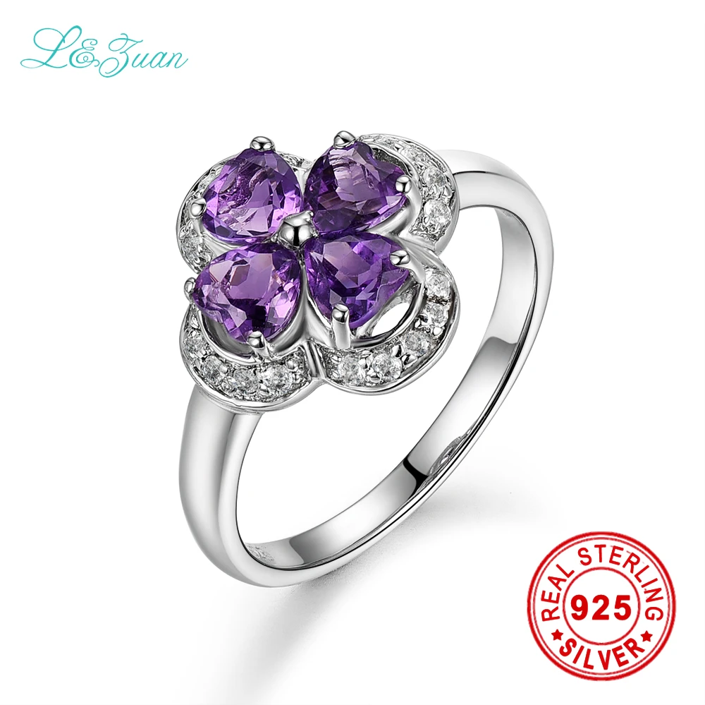 

I&zuan S925 Silver Natural 2.35ct Amethyst Purple Flower Prong Setting Elegant Top Quality Ring Jewelry For Women