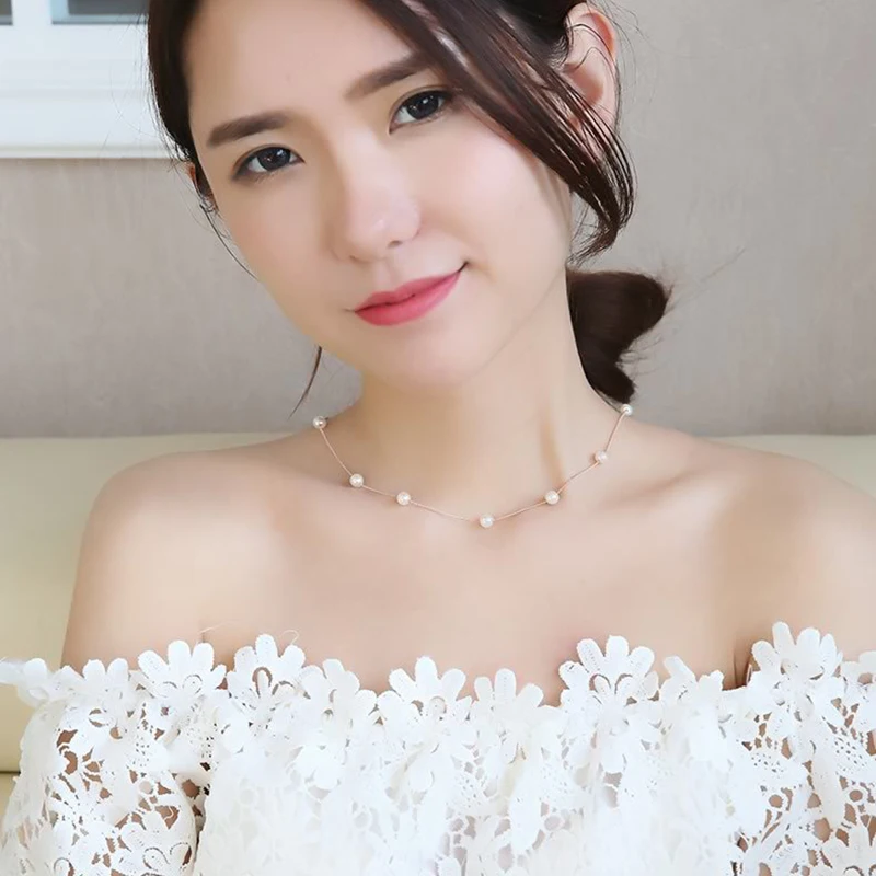 

BAFFIN Pearl Necklace Silver Color Chain Collars For Women Daily Jewelry 6mm Crystal Ball Natural Freshwater Pearls Accessories