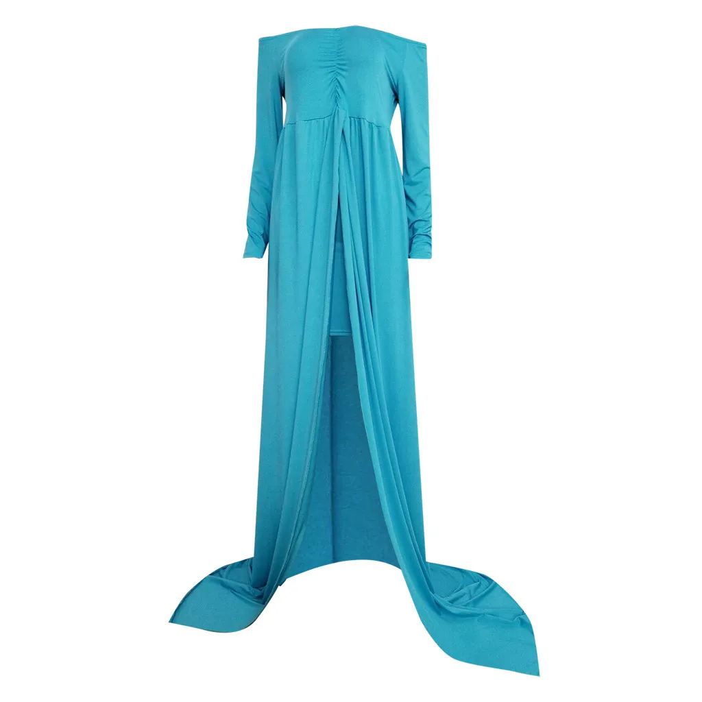 Family Matching Clo thes Mommy＆Me Pregnants Child Photography Props Off Shoulder Long Dress Nursing Dress Mom And Daughter Dress - Цвет: Light blue