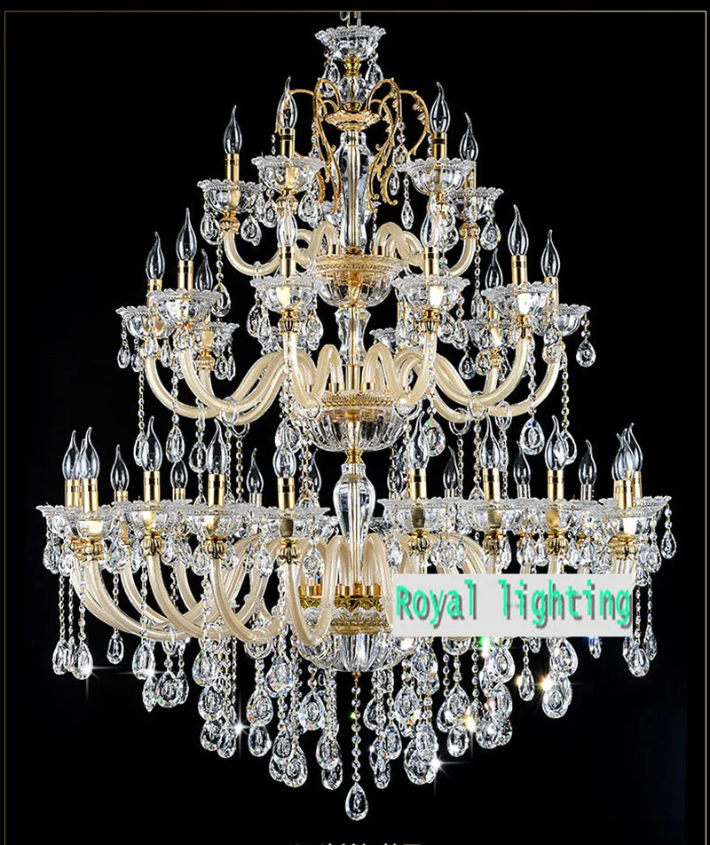 Hotel project Large gold chandelier Led lamparas 35 luces clear crystal