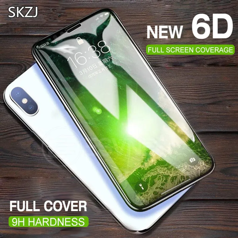 SKZJ 6D полное покрытие изогнутые закаленное Стекло для iPhone X 10 7 8 6 6s плюс Экран