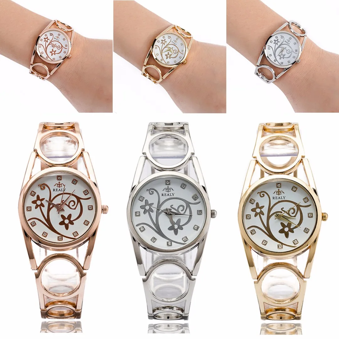 Shellhard Luxury Womens Watches Flower Rhinestone Circle Bracelet Watch Female Quartz Analog Rose Gold WristWatches Reloj Mujer