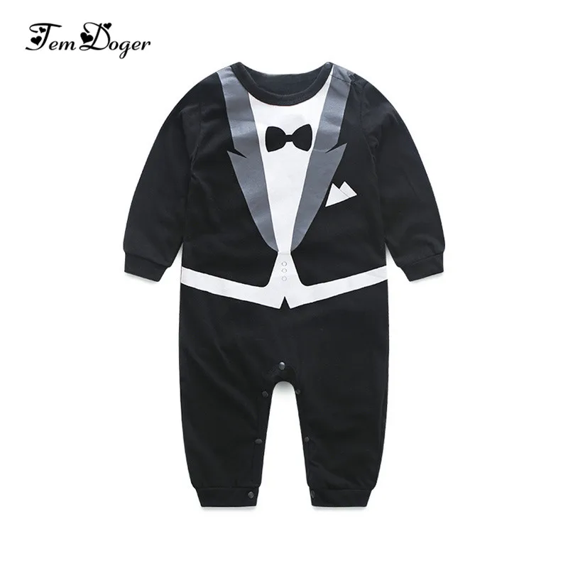 

Tem Doger Baby Rompers 2018 Autumn Newborn Boys Gentleman Costumes Infant Boy Solid Long Sleeve Jumpsuit Bebes Cotton Playsuit