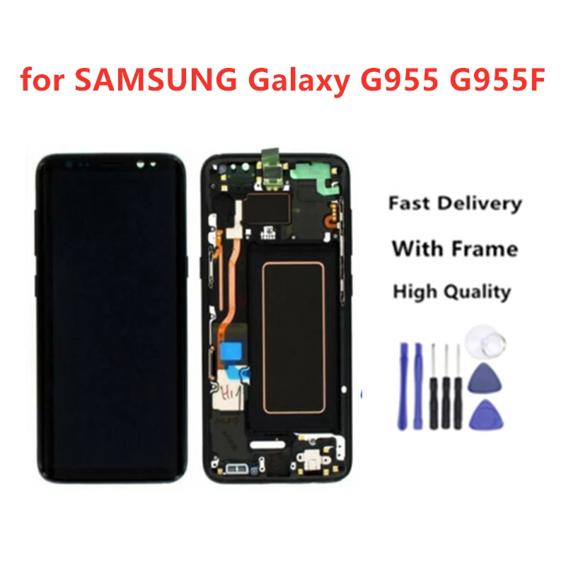 

100% Tested S8 Plus Display Screen For SAMSUNG Galaxy G955F G955 LCD Touch With Digitizer Assembly Replacement With Frame+Tools