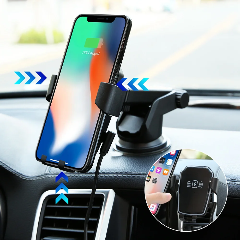 CASEIER Car Wireless Charger For iPhone X XR XS Max QI Fast Wireless Charging Gravity Car Phone Holder For Samsung Note 9 Stand