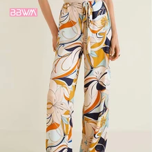 Новинка, женские осенние брюки с цветочным принтом, женские эластичные штаны с бантом, модные повседневные свободные штаны для отдыха