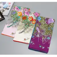 Floral Prints 100% Silk Scarf Shawl Large Square Silk Head Scarves Hijab Foulard 35 X 35 Inches