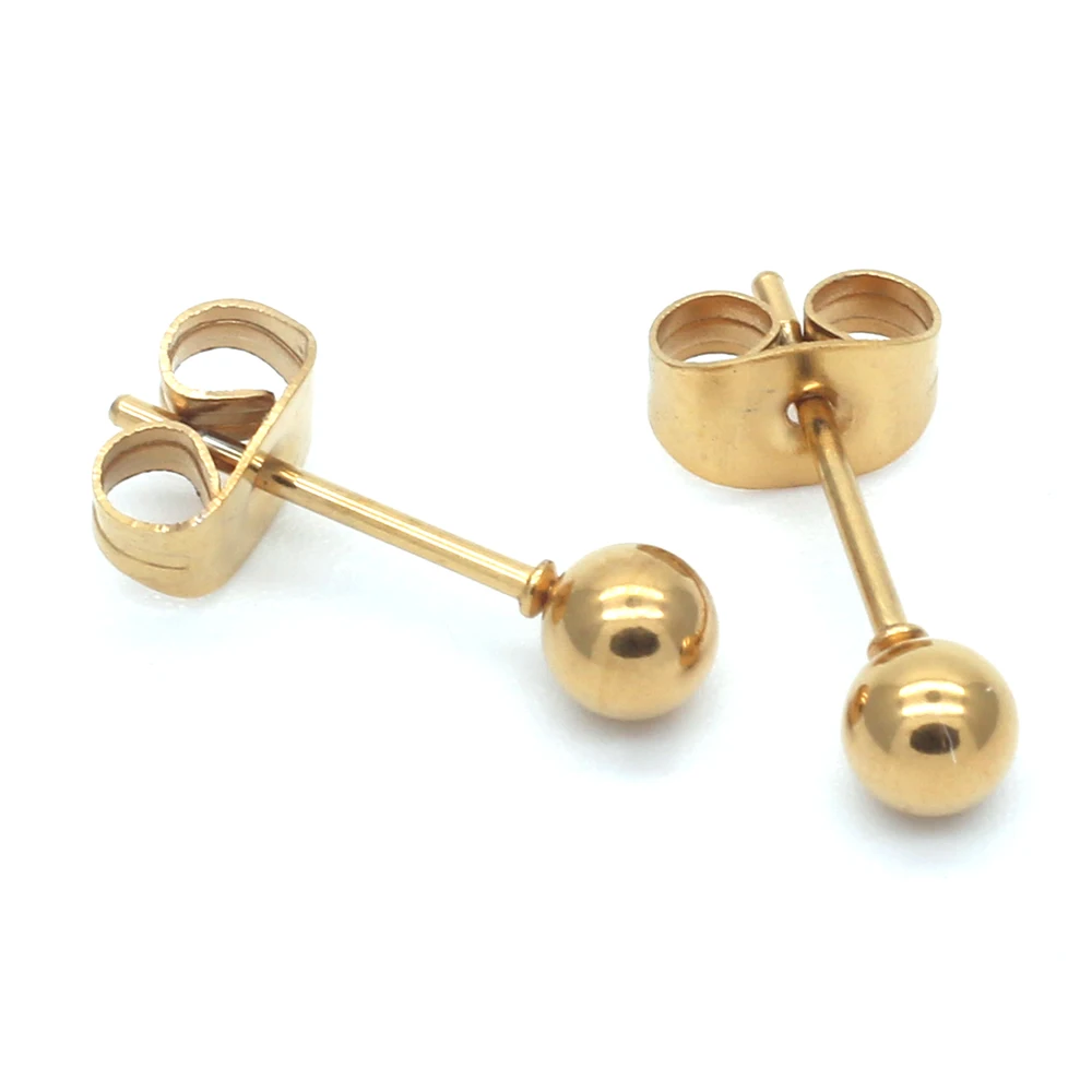 ag05 Titanium Gold -cololr Small Balls 2mm to 8mm Stud Earrings 316l Stainless Steel Earring IP Plating No Fade Allergy Free