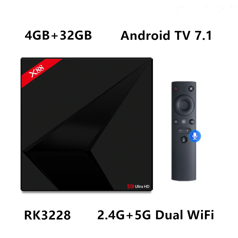 

HUACP X88 RK3328 2019 4GB RAM 32GB 4K 1080P Smart Google Android 7.1 Set Top TV BOX 5G WiFi IPTV Voice Remote control Type-c