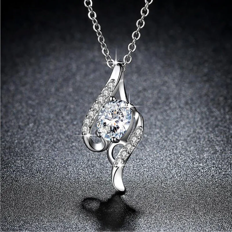 

KOFSAC New Elegant Crystal CZ Wings Pendants Necklace 925 Sterling Silver Necklaces for Women Valentine's Day Fine Jewelry Gift