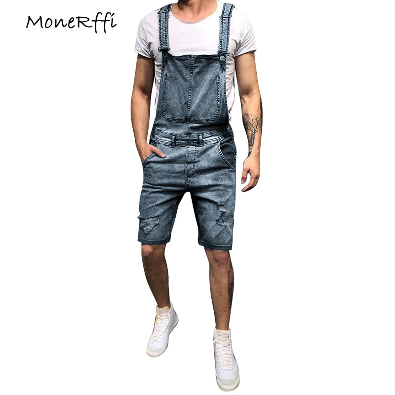 MoneRffi 2019 Summer Men�s Bib Denim Short Overalls Jeans