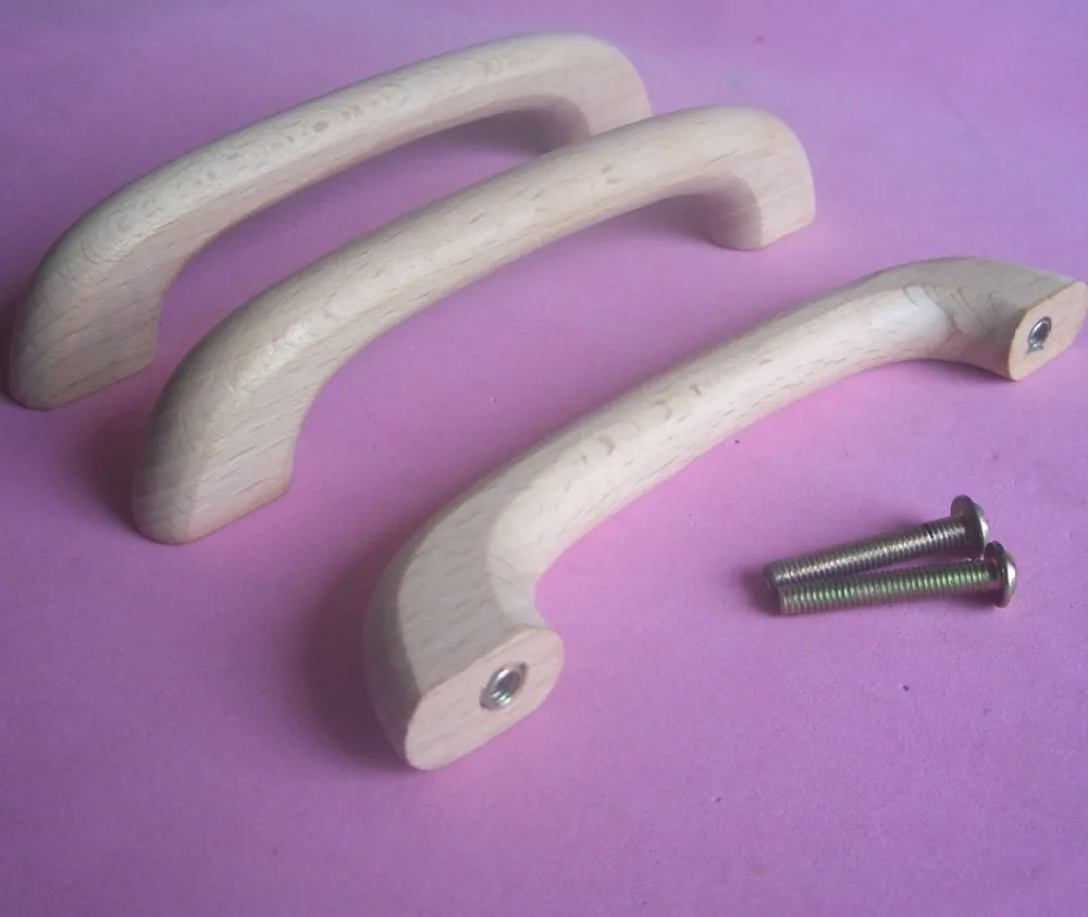 

30PCS/LOT  L120*W12*H26mm CC96mm Unpainted Solid Beech Wood Pull Handle Handles Knobs With Screws