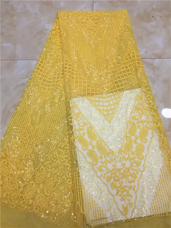 New Nigerian Embroidered Sequined Mesh Lace Fabric Bride Wedding Fabrics In yellow Sequins India African Net Tulle Swiss Voile | Дом и сад