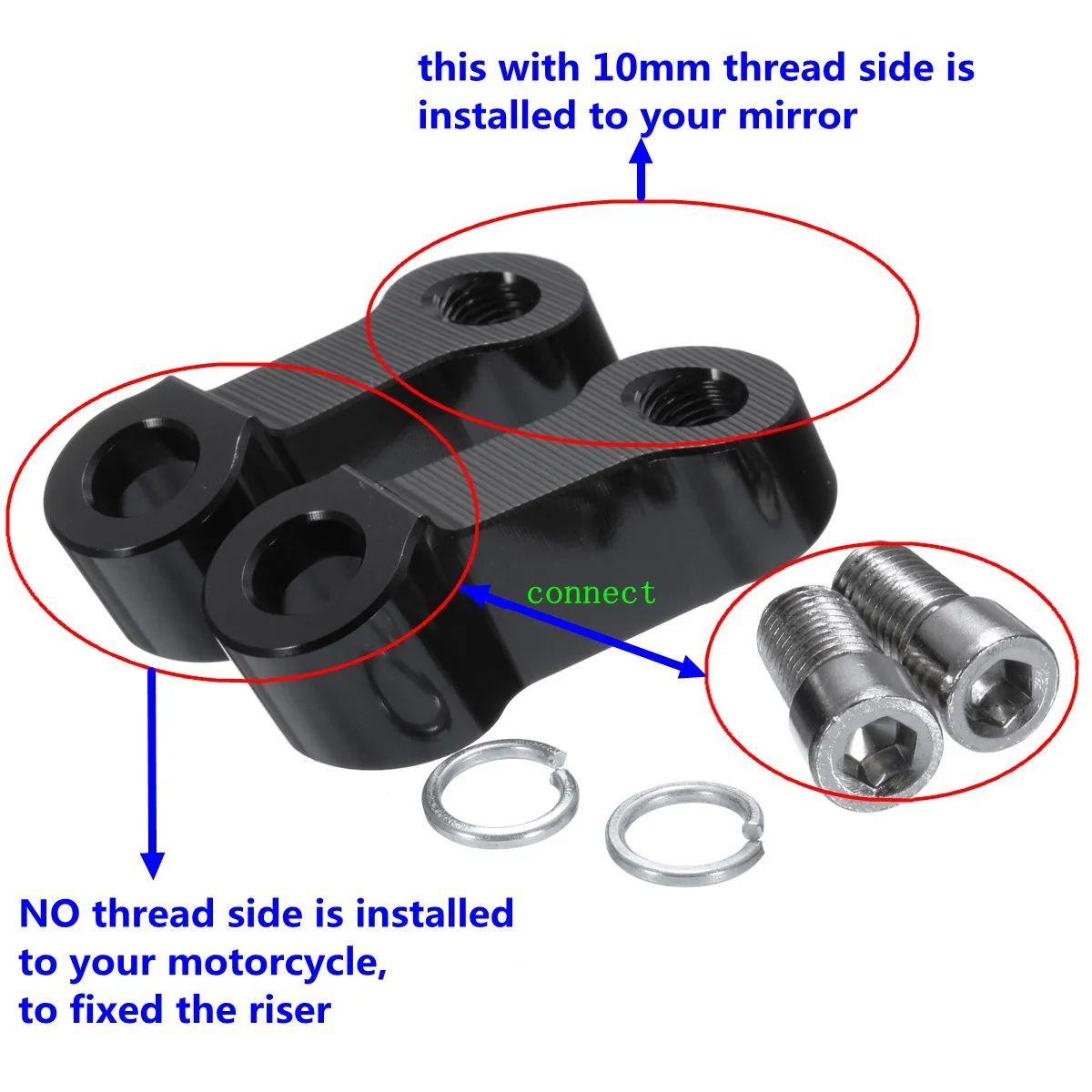 10 мм M10 черный мотоцикл руль крепление зеркало Riser удлинитель адаптер