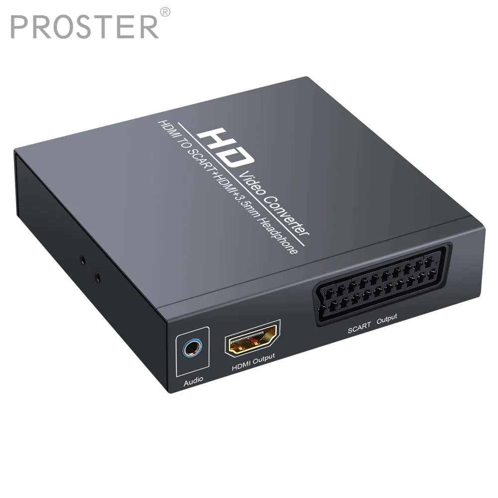 

Proster HDMI TO HDMI Adaptor HDMI TO SCART Converter L/R stereo audio signal Adapter with 3.5mm Headphone and Power Adapter