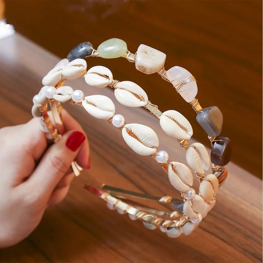 Fashion Shell Headbands Bohemian Hairbands for Women Hair Jewelry Bride Wedding Natural Stone Hair Hoop Party Accessories