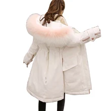 Зимняя женская куртка с натуральным мехом,, женский пуховик, длинная парка, белый утиный пух, теплая верхняя одежда Mujer Invierno