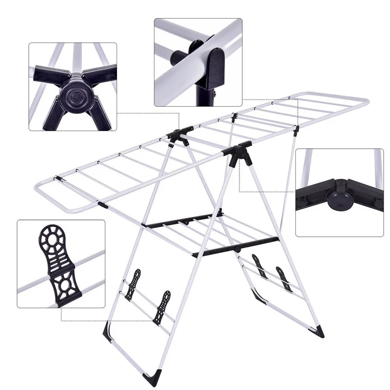  White Portable Laundry Clothes Storage Drying Rack Folding Hanger Stand HW53986