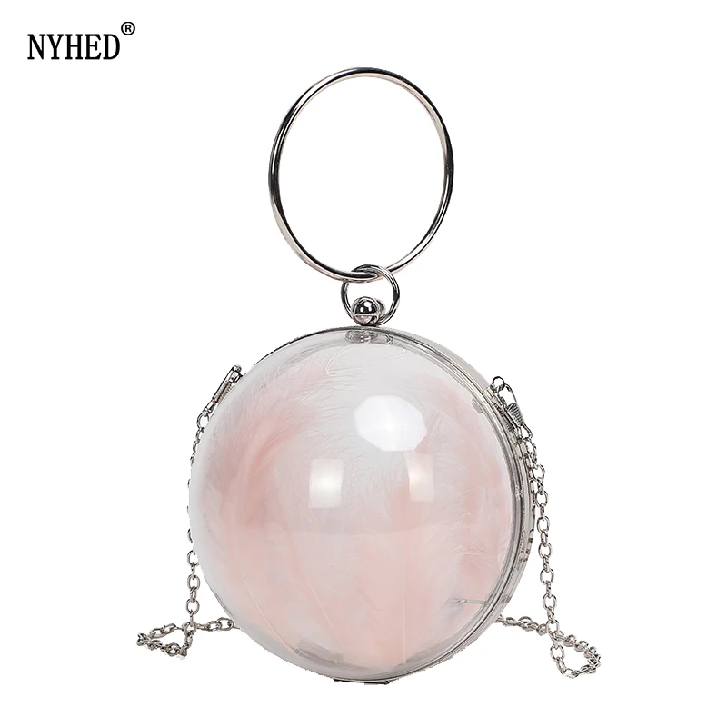 

NYHED Transparent Clutches Bag For Women Circular Chains Handbag Evening Party Dinner Clutch Small Makeup Bag