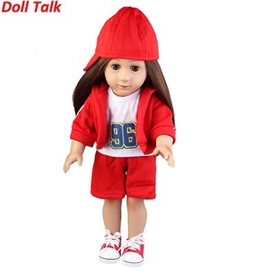 Кукла Talk 1 комплект спортивная одежда для 18-дюймовая кукла 96 цифровая футболка куртка+ шляпа бейсбольная форма комплект одежды для новорожденной куклы - Цвет: red