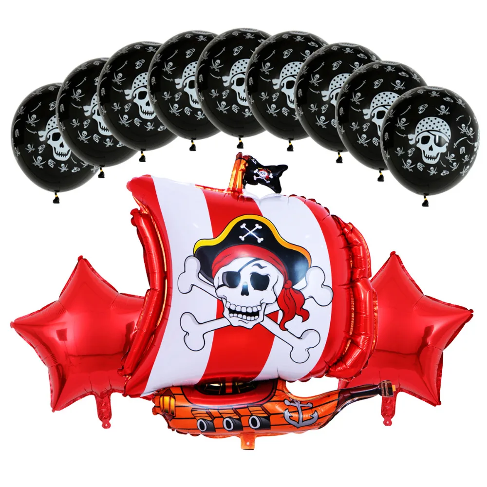 13pcs/lot New Cartoon Pirate Boat Aluminum Balloon Festival Party Decorative Balloon 18inch Skull balloon 3.2g latex baby shower