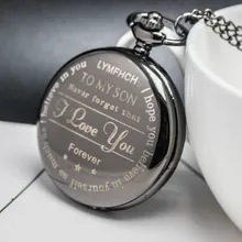 Лучший подарок для ребенка, карманные часы, мужские часы с надписью «I Love You», подарок для мальчиков и девочек, черные кварцевые карманные часы с цепочкой и ожерельем
