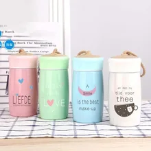 350 мл милое стекло с принтом бутылка для воды чашка Экологичная бутылка с буквами Студенческая бутылка для воды с подвесным Канатом