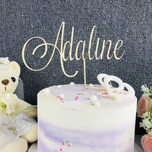 Nombre personalizado de madera/adorno acrílico para pastel de Topper para tarta de feliz cumpleaños decoración de fiesta de niños suministros de fiesta de cumpleaños