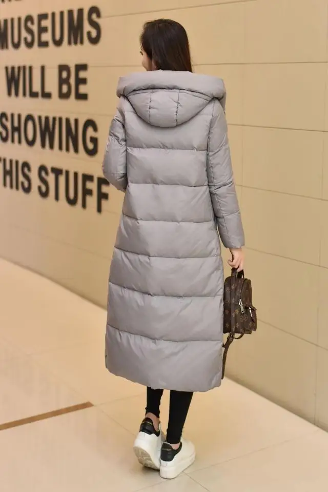 Женская длинная пуховая куртка, длинное зимнее пальто для женщин, новинка года, зимняя парка с капюшоном